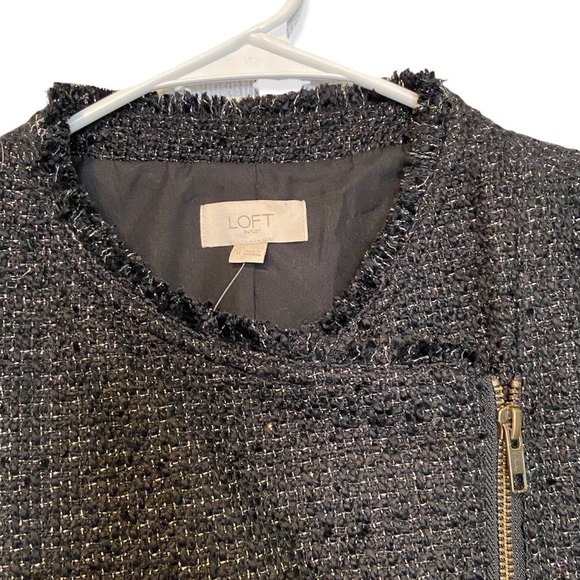 LOFT Tweed Asymmetrical Jacket with Gold Accents - Picture 9 of 14